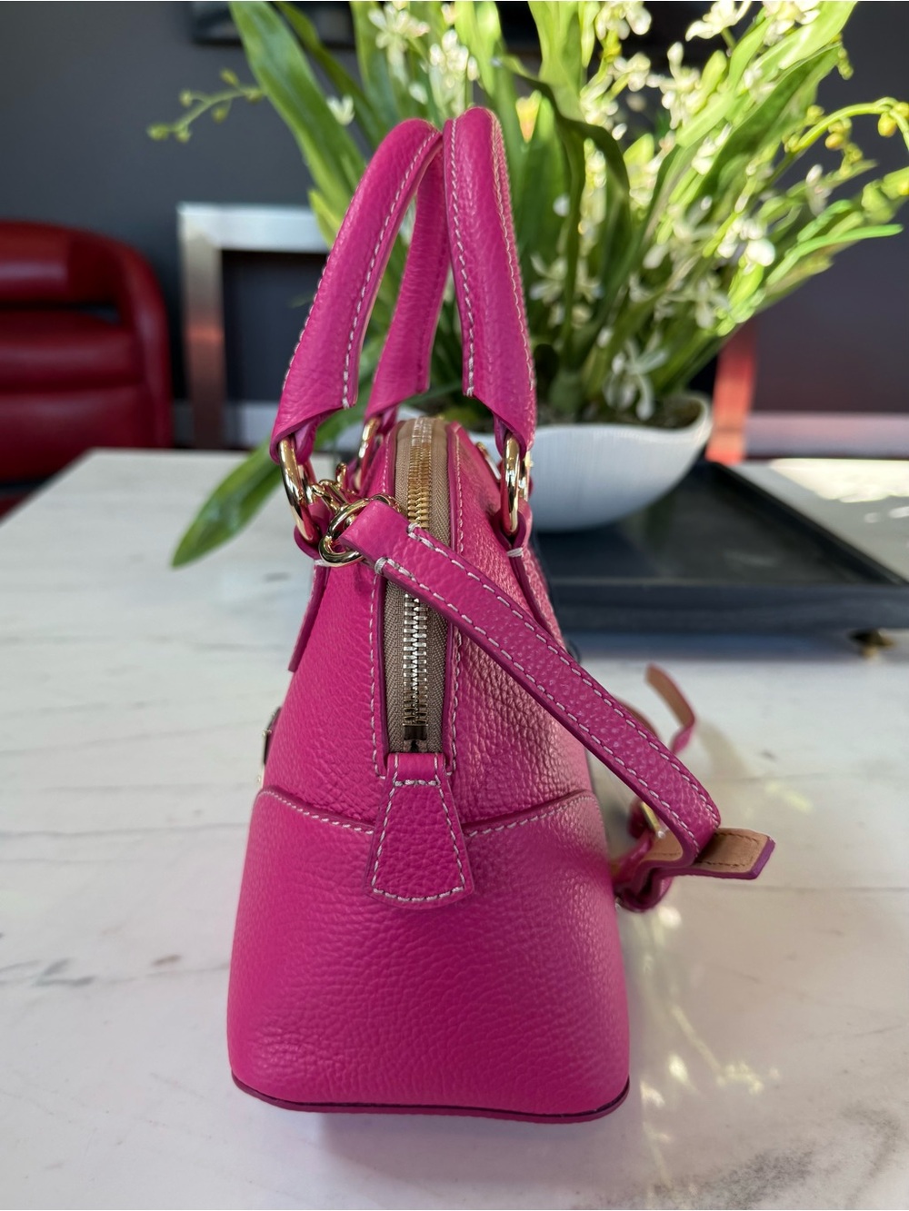 New Dooney & Bourke Lucca Leather Small Satchel Fuchsia - Picture 16 of 16